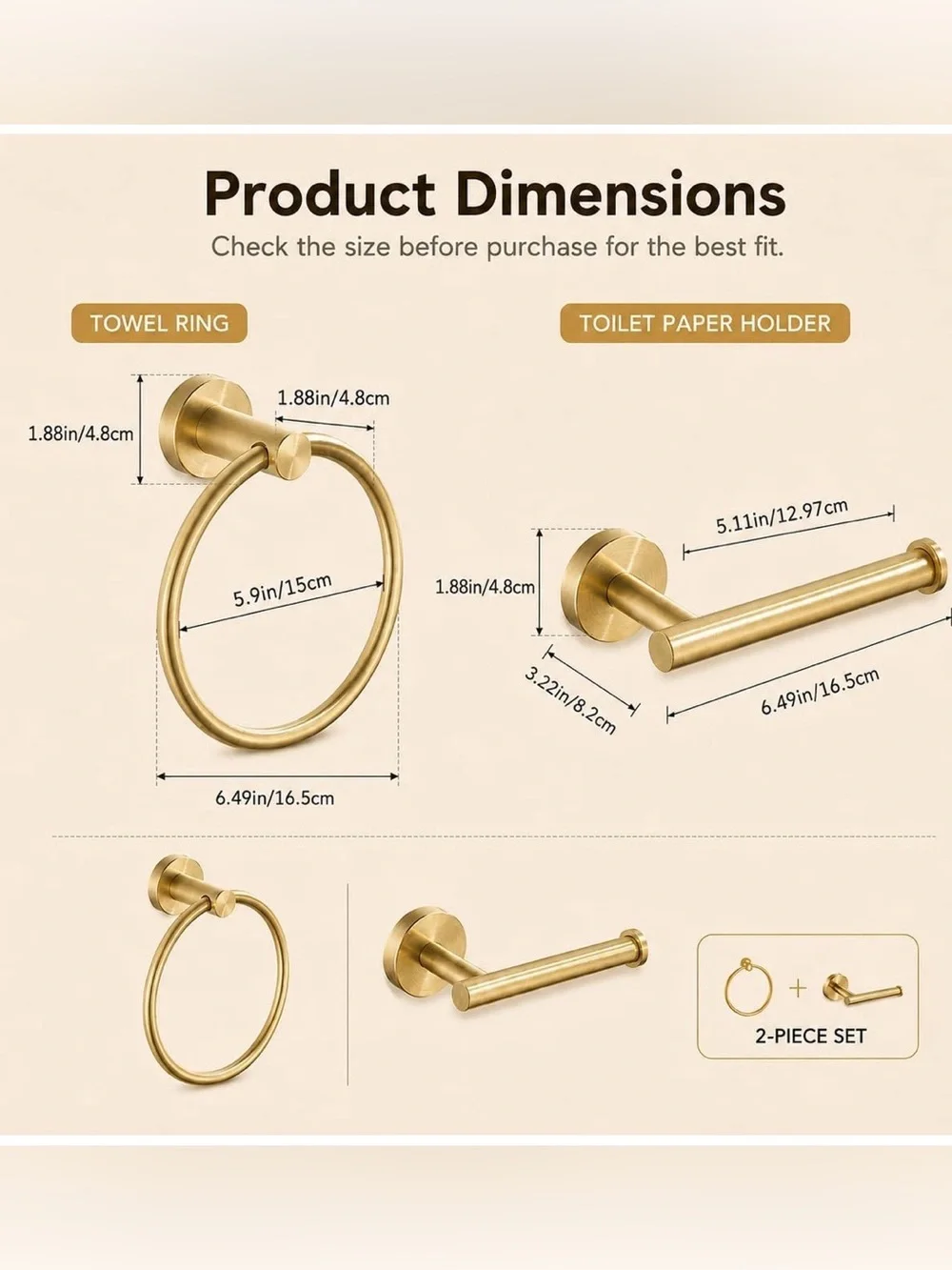 NEW! FAIRGIA Toilet Paper Holder Towel Ring Brushed Gold Bathroom Hardware